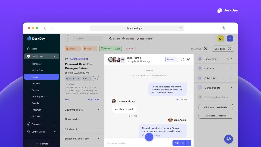 DeskDay Chat-Based Ticket Resolutions